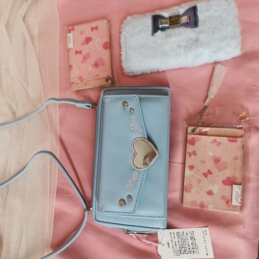 Mezzo Piano Wallet Lot Pastel Blue Ribbon Women's Kawaii Style Mini Purse Bag